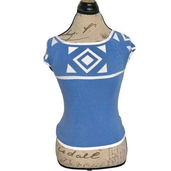 Subdued Womens Sweater Blue White One Size Ribbed Italy Soft Girl Coastal Knit - Picture 1 of 12